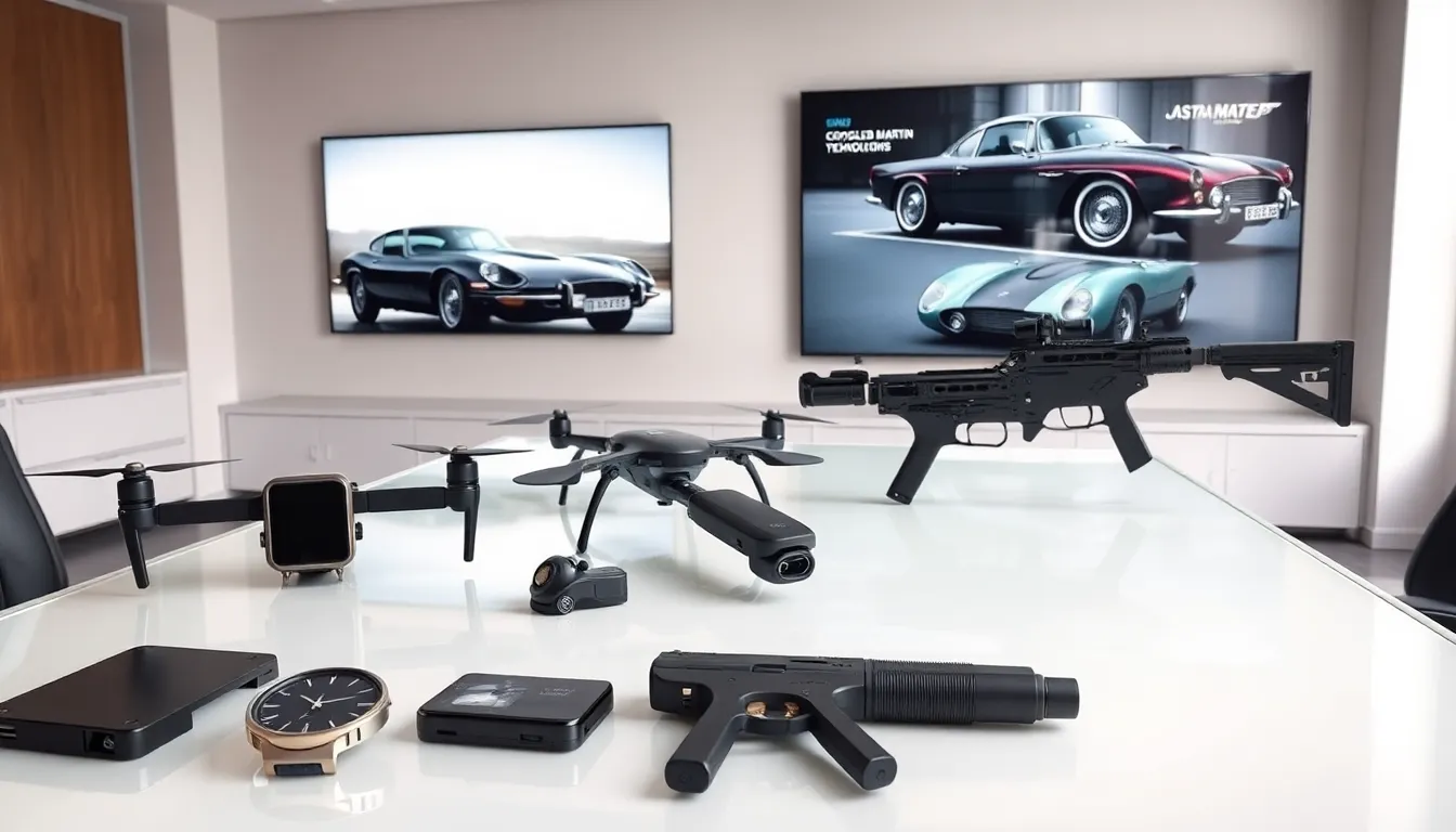 high-tech workspace with James Bond-inspired gadgets.